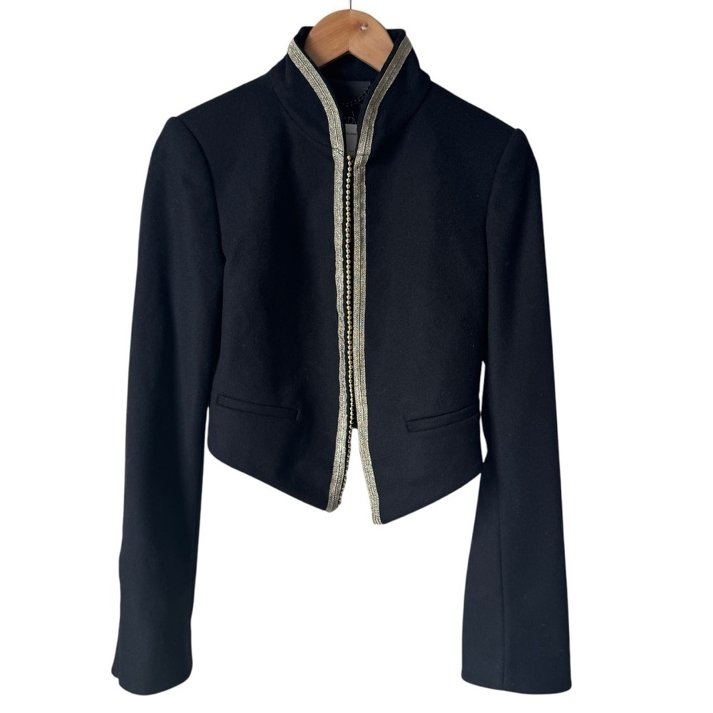 Bird By Juicy Couture Wool Blend Crop Blazer Jacket Black Gold Women's Size S